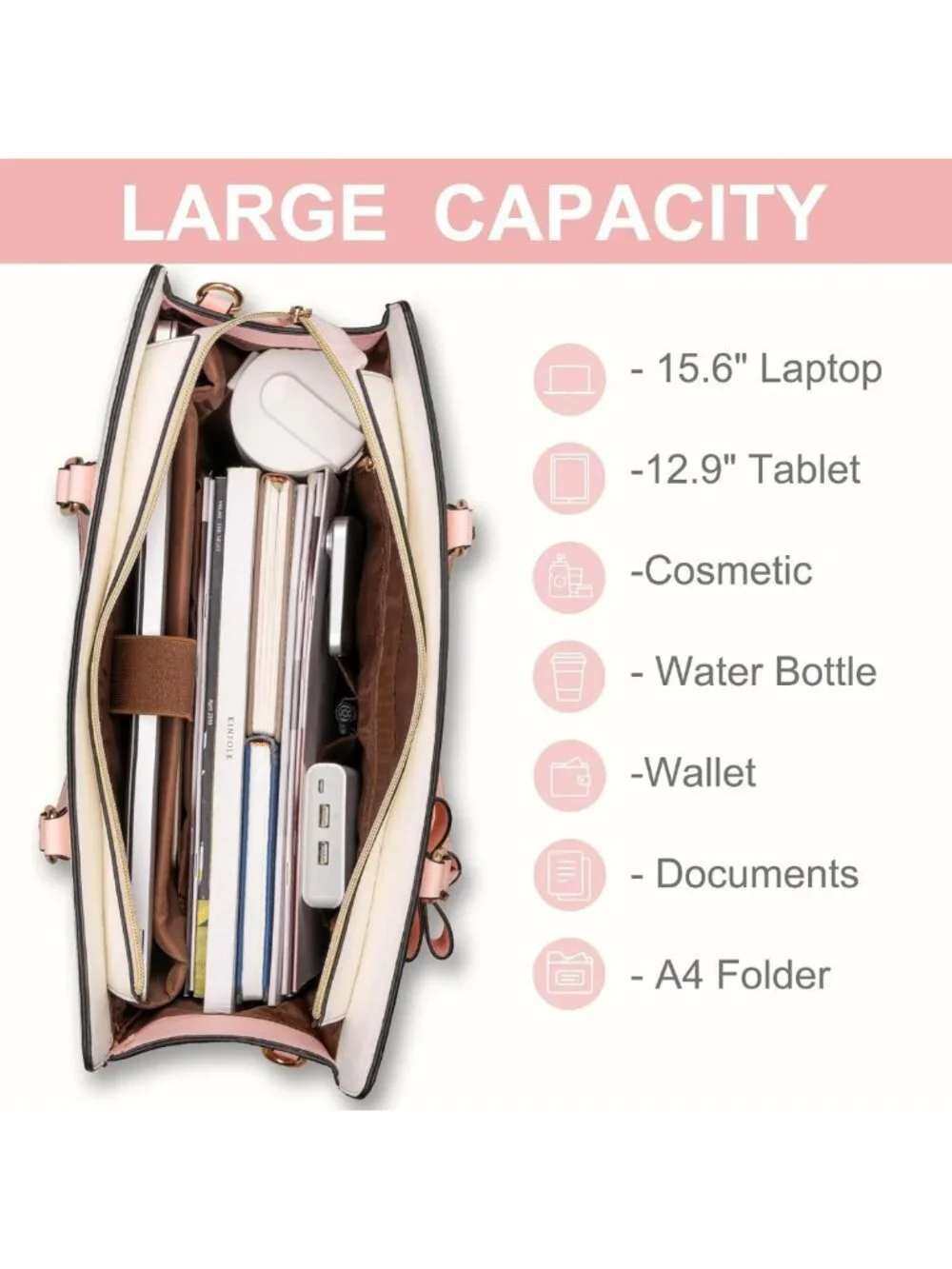 Stylish Waterproof PU Leather Laptop Tote Bag for Women, 15.6 inch Work Bag